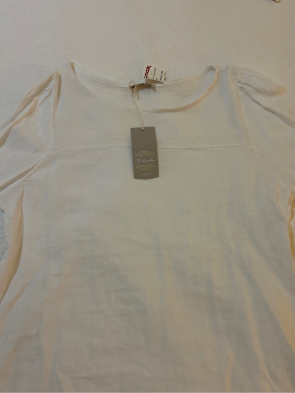 Bellambra Women's Linen Lightweight White 3/4-Sleeve Tunic Top